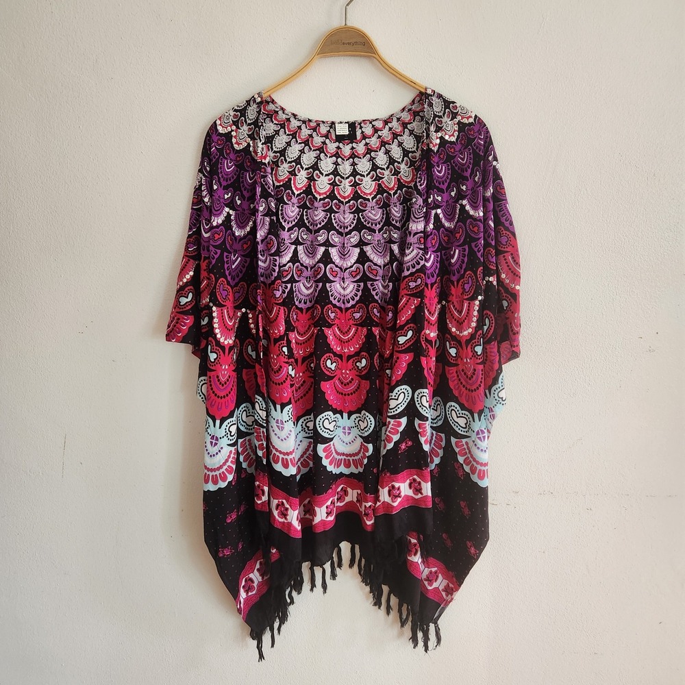 StylePark1 Open Front Bohemian Style Fringed Hem Kimono Sequined Boho Hippie